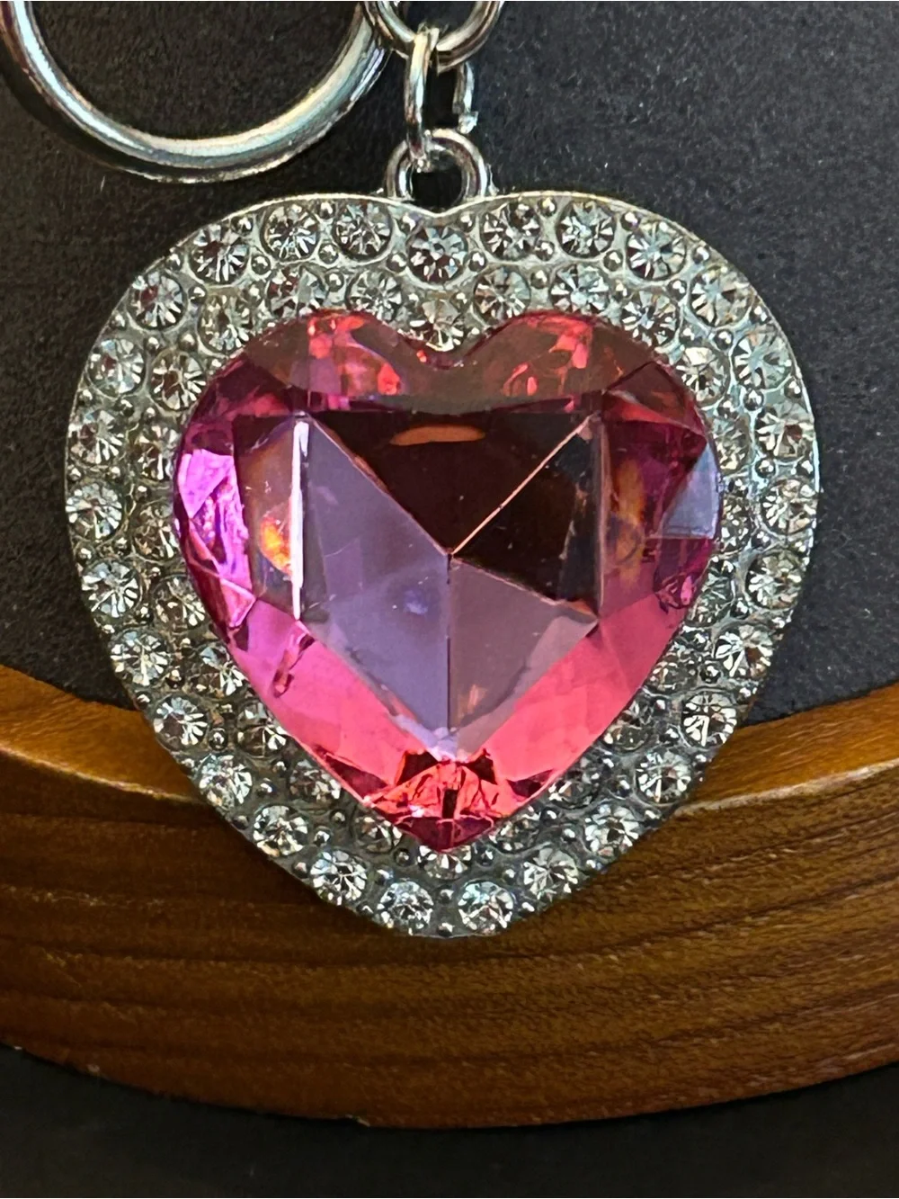 Assorted Color Heart Crystal Bag Charm Keychain w/Silver-Tone Rhinestone Frame